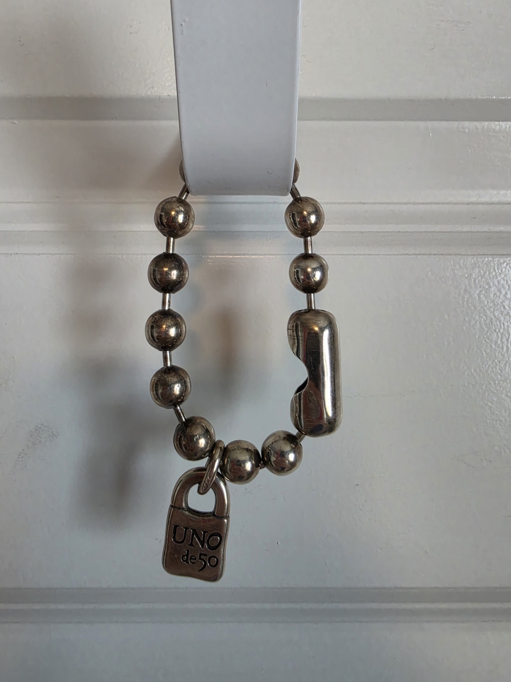 UNO de 50 Silver Ball Chain Bracelet with Padlock Charm